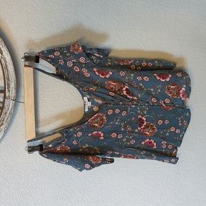 Patrons of Peace Floral Off the Shoulder Top, Blue, Size Small